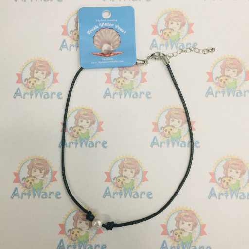 Single Pearl Black Leather Cord Necklace