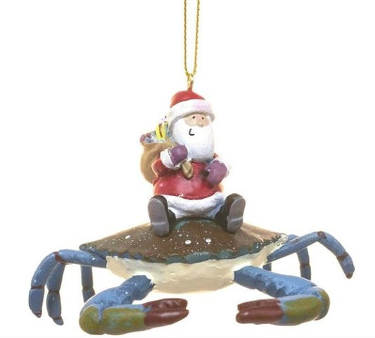 Resin Ornament Santa On Blue Crab