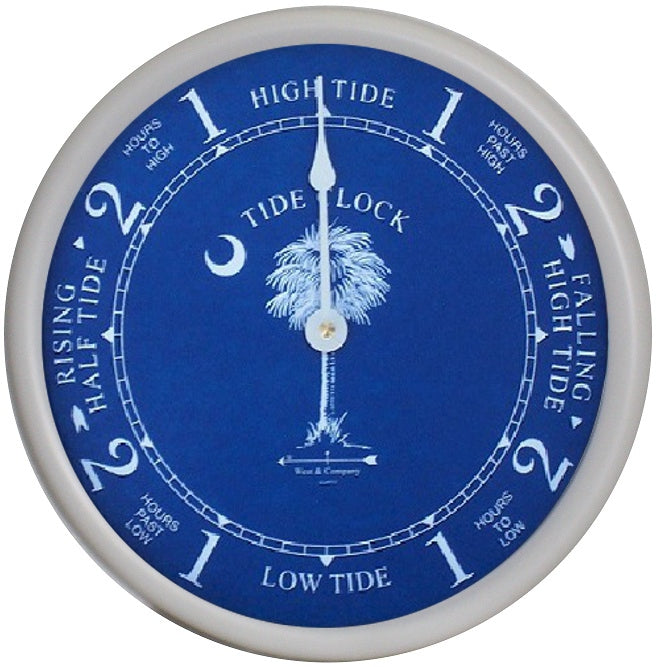 Palm and Moon Tide Clock White Frame